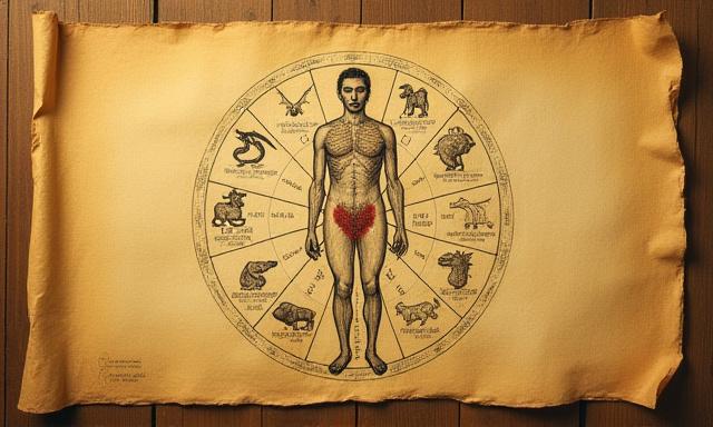 Historical manuscript showing anatomical zodiac correspondences