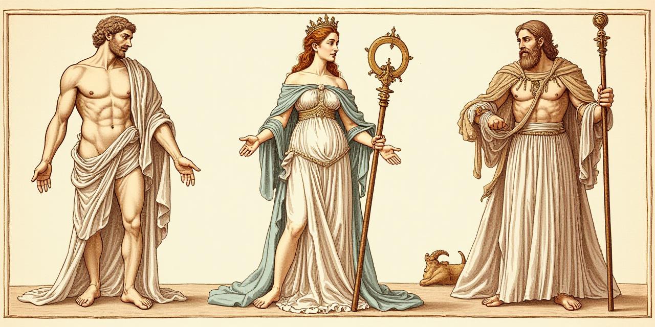 Artistic representation of Mercury, Venus, and Mars in a scholarly style