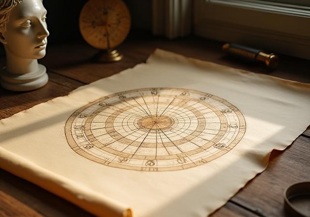 Ancient Greek astronomical instrument and scroll